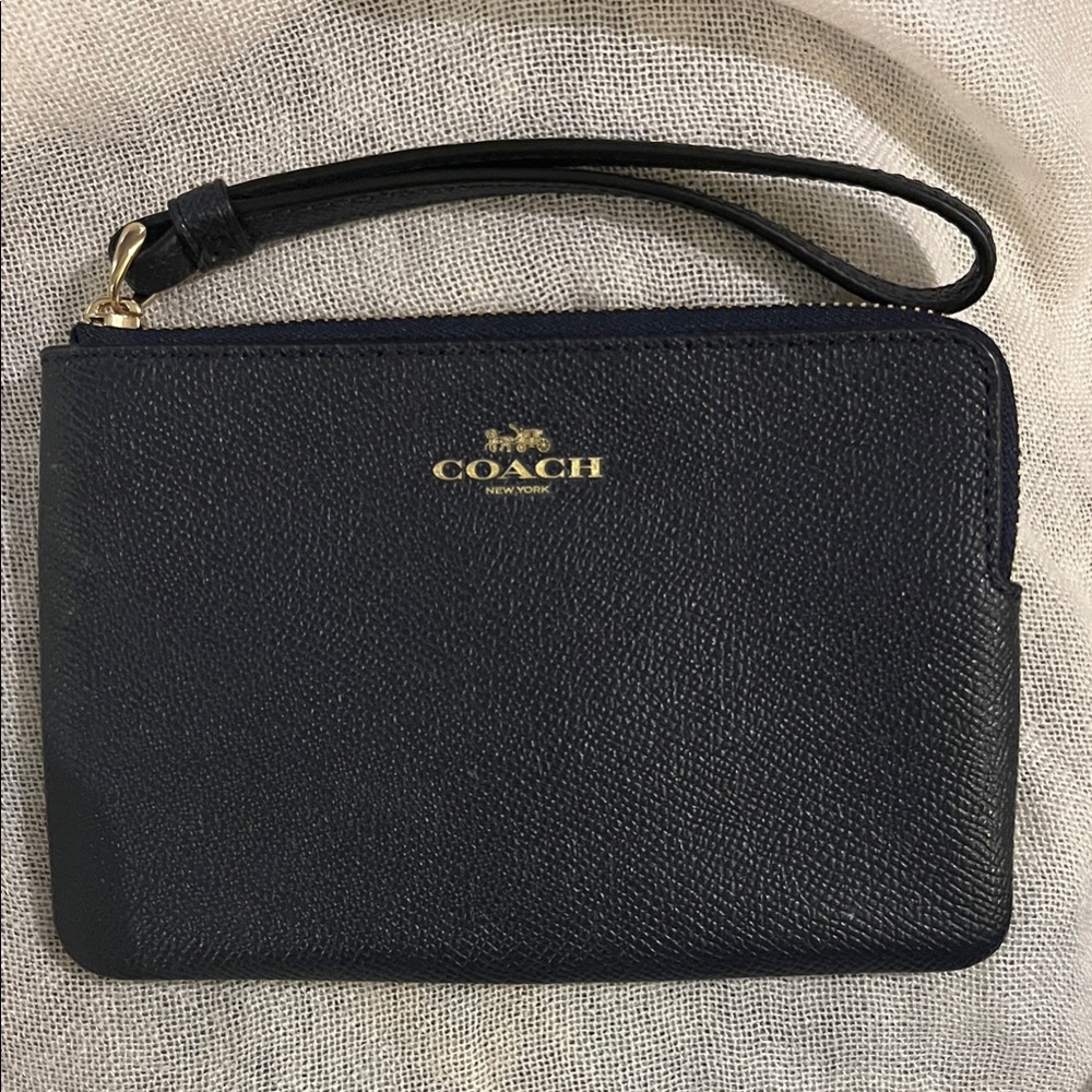 Coach Navy Wristlet with Gold Accents